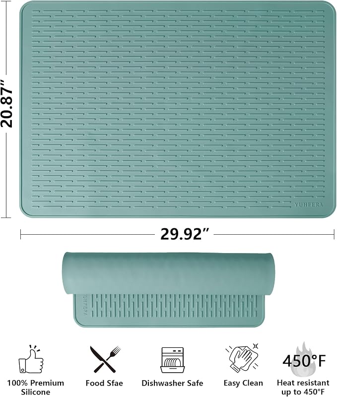 YUHFERA Stove Top Cover for Electric Stove - Silicone Stove Mat for Glass Top, Glass Cooktop Protector, XL Dish Drying Mats for Kitchen,Oven Covers for Electric Stove (Aqua,30 x 21)