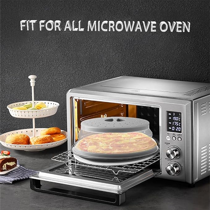 Collapsible Microwave Cover for Food Microwave Splatter Cover Fruit Drainer BPA-Free Dishwasher Safe 10.5 inch, GREY&RED