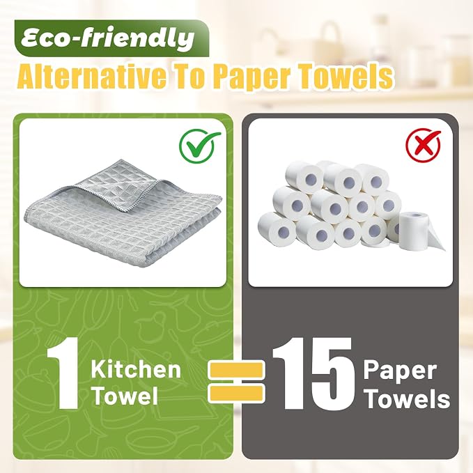 Kitchen Towels 6-Pack Cotton Waffle Weave Dish Cloths 12 x 12 Cleaning Rags