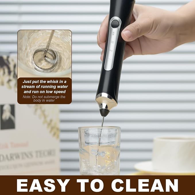 Handheld Electric Milk Frother with 2 Heads, Coffee Whisk Foam Mixer with USB Rechargeable 3 Speeds, Foam Maker Blender for Latte, Cappuccino, Hot Chocolate, Egg (Type 5)