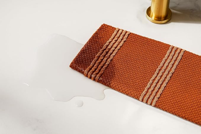 Terracotta Orange Rust Kitchen Dish Towels, 3 PC, 100% Cotton, 18" x 28" | Modern Farmhouse Textured Stripe Weave, Oversized Dish Cloth, Soft & Absorbent, Quick Dry, Multipurpose Everyday Use