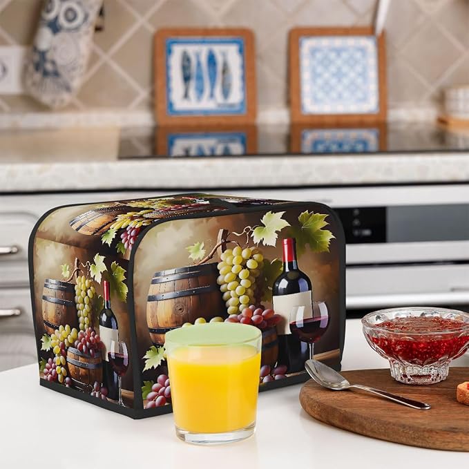 2 Slice Toaster Cover Grapes Red Wine Vintage Toaster Covers Two Slice Wide Slot Waterproof and Dustproof Covers for Wide Slot Toasters and Small Appliances Kitchen Decor Gifts