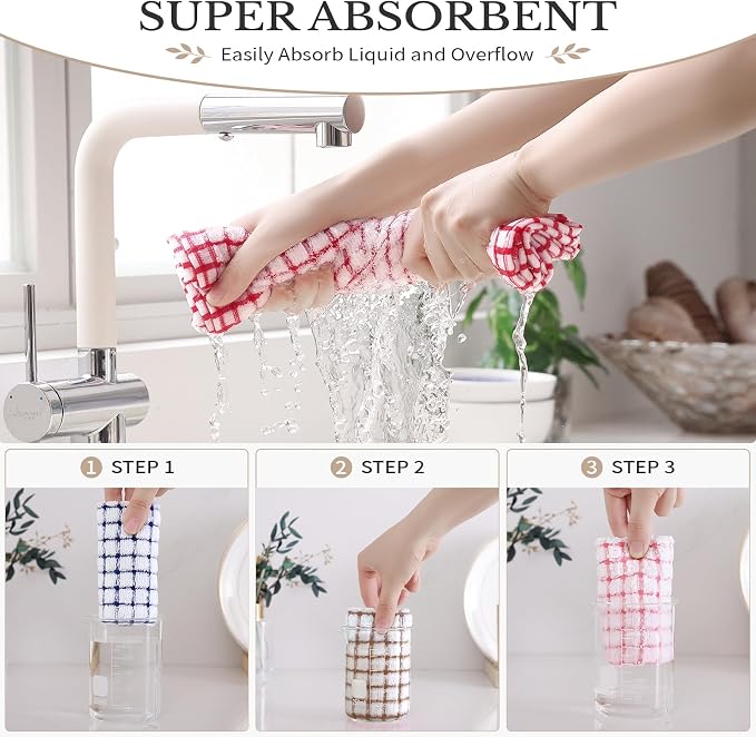 Homaxy 12 Pack Terry Kitchen Dish Cloths, 12"x12", Blue/Pink/Red/Brown | Super Soft and Absorbent Dish Rags, Quick Drying Reusable Dish Towels for Washing Dishes