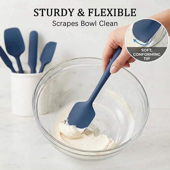 Coukre Silicone Spatula Set of 7, BPA Free Food Grade Silicone Cooking Utensils, Heat Resistant Kitchen Tools for Nonstick Cookware, Dishwasher Safe Spatulas for Cooking and Baking（7,PureDarkBlue）
