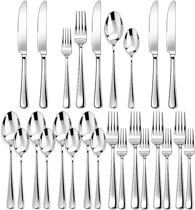 20 Piece Stainless Steel Flatware Set,Silverware Set for 4,include Forks,Knives,Spoons.Cutlery Utensil Set for Home,Kitchen,Party,Buffet,Banquet,Catering (Silver)