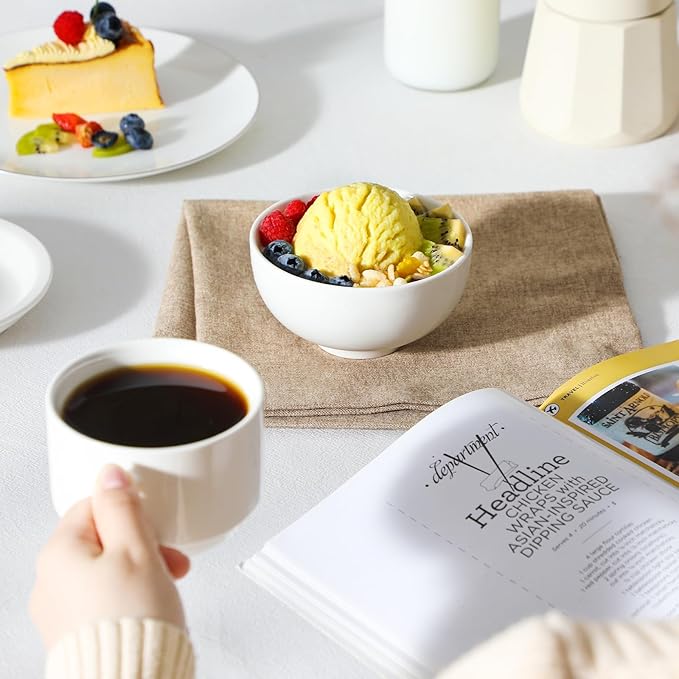 MALACASA 10 Oz Small Ceramic Bowls Set of 8, White Bowls for Ice Cream | Perfect for children, dessrt, Side dishes, rice, & ice cream; scratch-resistant, stackable, microwave, oven & dishwasher safe