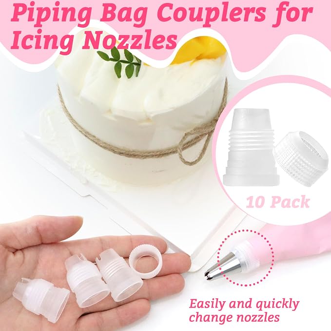 10 Pack Piping Bag Couplers for Icing Nozzles, Small Couplers for Piping Bags, Transparent