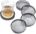 Modern Clear Coaster Set of 5- Glass Coasters for Drinks, Clear Black | Crystal Coasters Round Cup Mat Coffee Table Decor for Office, Kitchen, Bar, Dining Room, Living Room, Patio