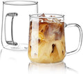 Glass Coffee Mugs, 14 oz Glass Coffee Cups Set of 2, Clear Borosilicate Glass Mugs with Handles for Cappuccino, Tea, Latte, Hot/Cold Beverages, Wine, Americano