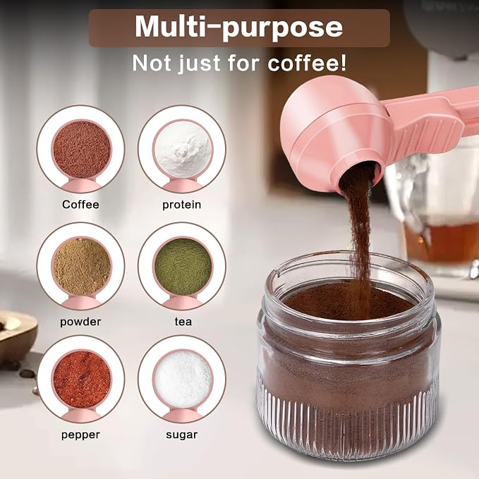 2-in-1 Coffee Scoop with Funnel, 2 Tbsp Measuring Spoon for Reusable K Cups, Ground Coffee, Protein Powder & Tea, Mess-Free Plastic Design（Pink-2pack）