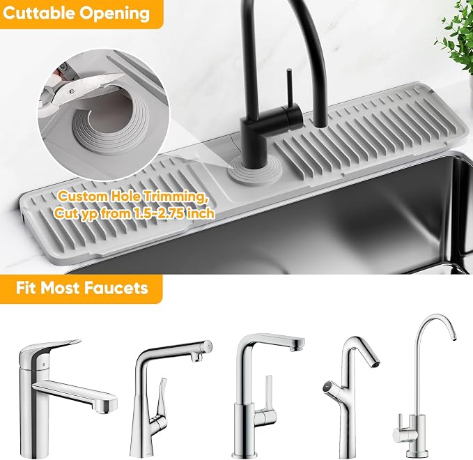 24'' Folding Faucet Mat for Kitchen Sink Splash Guard[7° Slope Fast Self-draining][Snap Lock Fit] Kitchen Sink Faucet Mat Splash Guard Kitchen Sink Area Water Splash Guard Behind Faucet Draining Mat