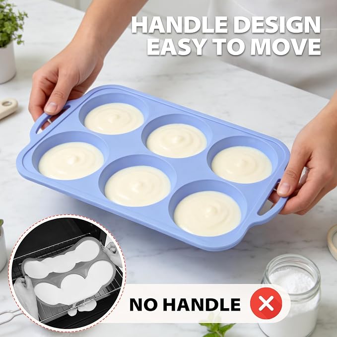 Nonstick Silicone Muffin Top Pan: 6-Cavity 4 Inch Jumbo Silicone Egg Mold | 2 Pcs with Metal Frame for Baking Breakfast Sandwich Hamburger Buns Whoopie Pie Egg Bites - Easy Clean Oven Safe Toeusog