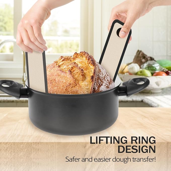 Koolstuffs Sourdough Silicone Bread Sling for Dutch Oven, 2 Pack | Long Handles for Dough Transfer, Nonstick Bread Release, Dishwasher Cleanup, Flexible Reusable Design, Oval and Round, Black