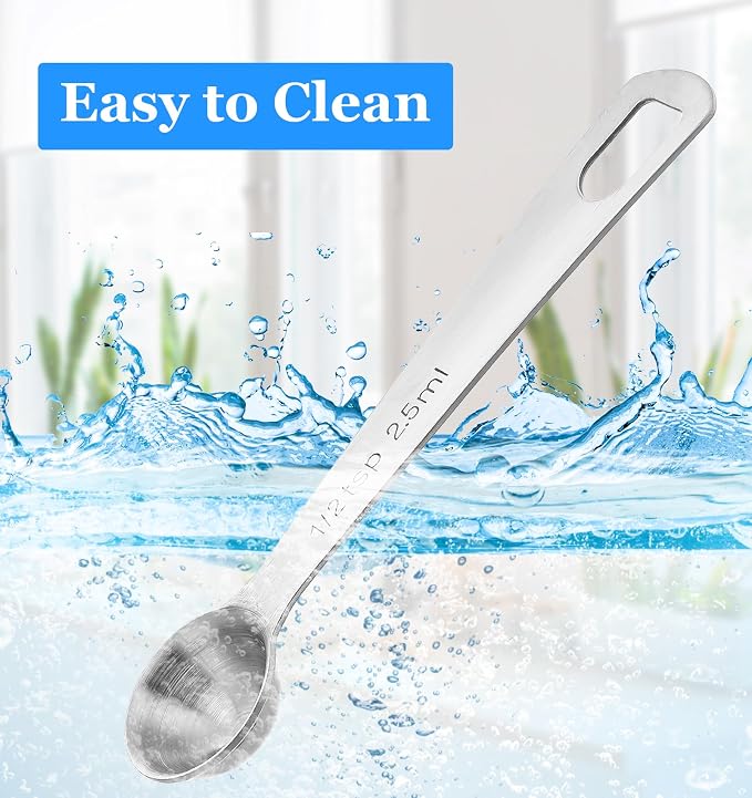 5PCS 1/2 Teaspoon Measuring Spoon, 4.5 Inch Stainless Steel 1/2 Teaspoon Scoop Short Handle for Precise Cooking & Baking (Silver, 2.5ml)