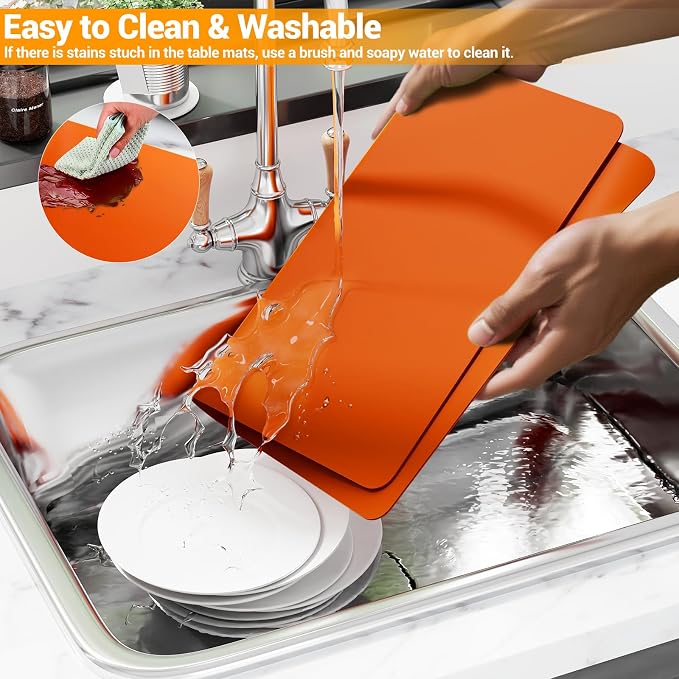 2-Pack Silicone Counter Mats 24”x16”, Orange | 1.5mm thick silicone counter protector, heat resistant & non-slip. Works for air fryer, hot pots, pans and coffee maker.