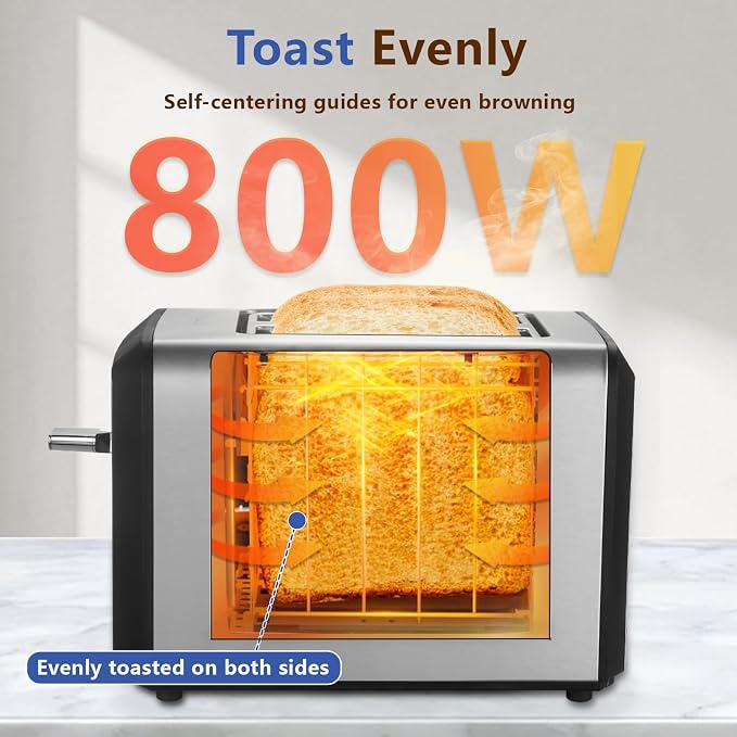 SAKAMOSH 2-Slice Touchscreen Toaster with bagel function | Even Toasting, 6 Browning Levels, Defrost and Cancel, Wide Slots Fit Thick Bread, Easy-clean Tray, Ideals for Busy Mornings