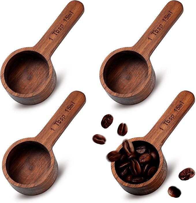 4 Pcs Coffee Wooden Scoop for Canisters Jars 15ml 1 Tablespoon | Small Coffee Scoop for Ground Caf Walnut Wood Measuring Spoons Home Kitchen Accessories for Beans, Tea, Sugar, Bath Salt