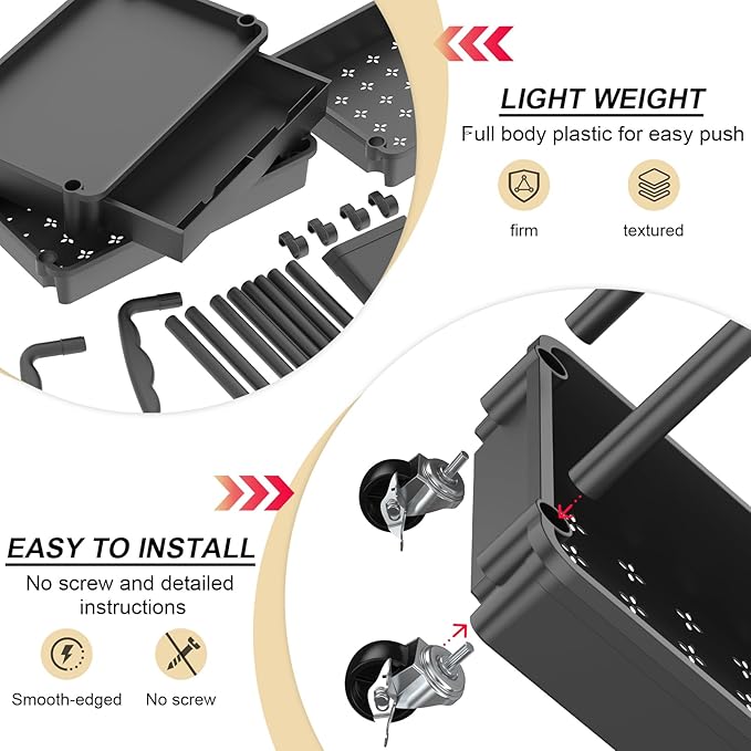 Goovilla 4 Tier Rolling Utility Cart Organizer with Removable Drawer, Black | Stable and Sturdy Rolling Storage Carts with 2 Lockable Wheels for Bathroom, Kitchen, Snack, Craft, Makeup, Baby Essentials