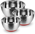 Metal Mixing Bowls Set Stainless Steel, Non Slip Mixing Bowls(Set of 3) | Salad Bowl with Pour Spout, Nesting Design& Dishwasher-Safe