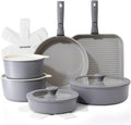 SENSARTE 17 Piece Ceramic Detachable Handle Pots and Pans Set Gray | Ceramic Cookware Set, Induction Cookware Set with Removable Handle, Healthy Non Stick for RV, Dishwasher ＆ Oven Safe