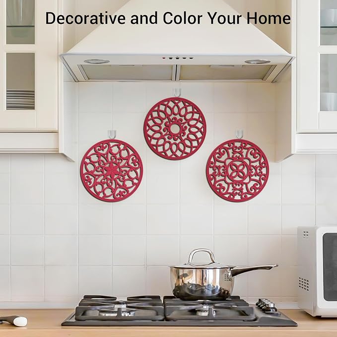SMARTAKE 6 Set Silicone Trivet Mats for Hot Dishes Pots and Pans (Red) | Heat Resistant Pots and Pans Holders, Non-Slip Flexible Pads Coasters for Countertops Table, Modern Kitchen Decor Accessories
