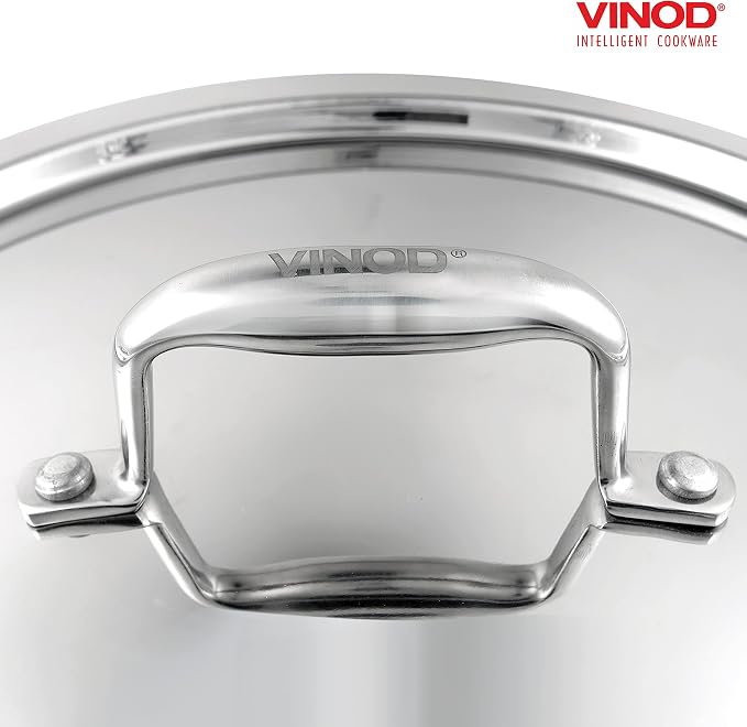 Vinod Platinum Triply Kadai with Lid, Extra Deep, 30cm, for Home Kitchen | Induction And Electric Friendly Stainless Steel Wok; Ideal For Indian Sauces, Stews And Soups