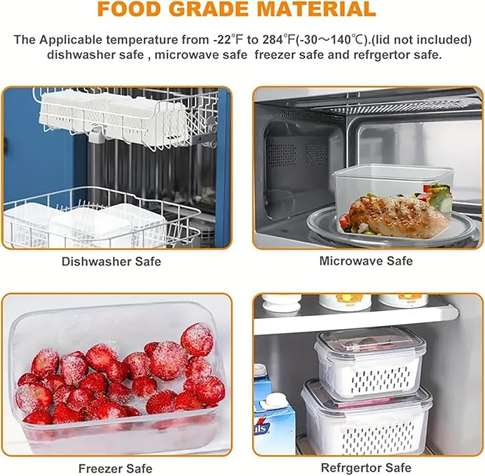 3pcs 4 in 1 Fruit Storage Containers for Fridge with Removable Colanders | Airtight, stackable, keeps food fresh. Dishwasher safe. Berry, vegetable, produce basket, strainer, refrigerator keeper