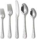Runfly Modern Carved Floral Silver Stainless Steel 20-Piece Flatware Set | Silverware Set, Vintage Utensil Set, Cutlery Set for Home and Kitchen, with Knife/Fork/Spoon