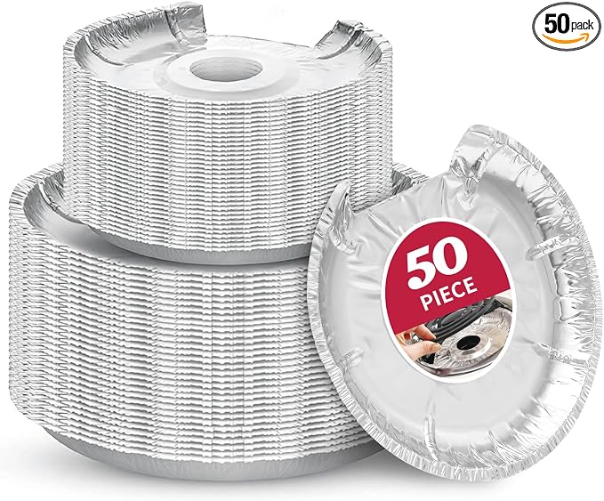 50PC COZZIVITA Round Electric Stove Burner Covers - Stove Top Covers for Electric Stove Thicker Aluminum Foil Burner Liners - Disposable Stove Top Protector (25 * 6 Inch and 25 * 8 Inch)