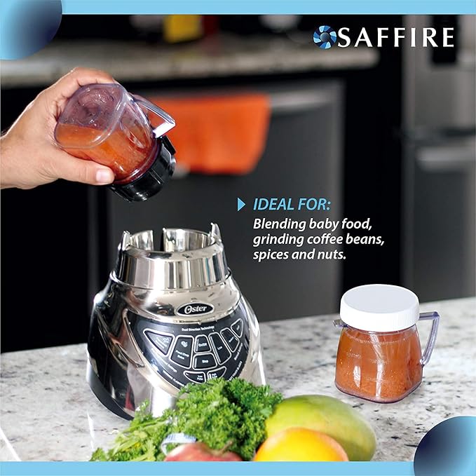 Replacement Mini 1-cup Plastic Jar by Saffire, fits most Oster Blenders (2 Pieces)