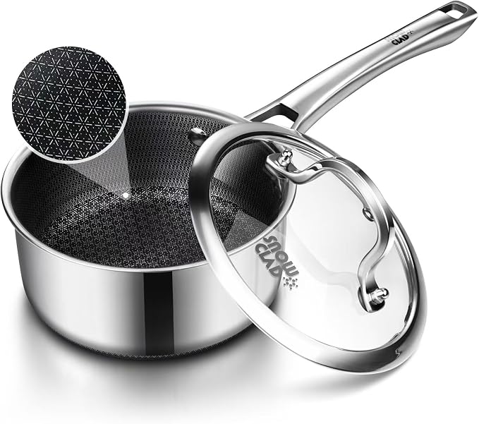 Sauce pan with lid,2.5 Quart Hybrid Nonstick Sauce pan | Hybrid Stainless Steel Saucier cookware,non stick Pots PFOA Free,Works on Induction,Ceramic and Gas Cooktops