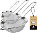 NileHome 3 Piece Mesh Strainers, Stainless Steel Strainer for Sifting, Straining, Cooking Kitchen Strainers Fine Mesh for Flour, Pasta, Loose Tea, Fruit, and Rice, Silver(2.8"+4.6"+6.3")