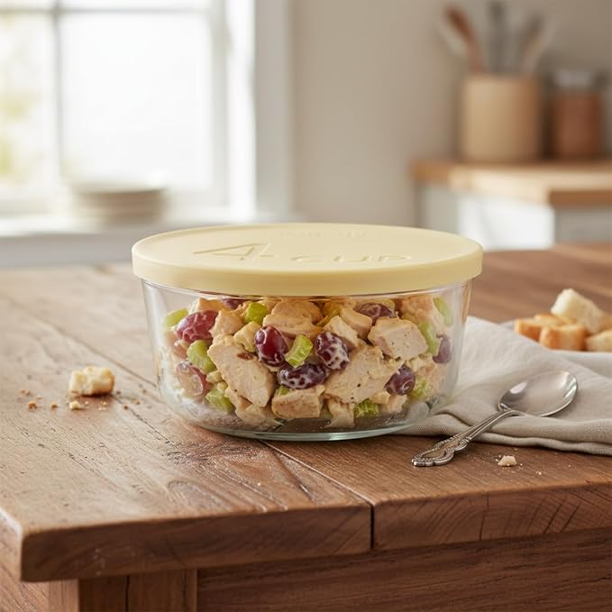 Yodecy Silicone Bowl Lids fit Pyrex Glass Bowls 7201-PC 4 Cup, fit Anchor Hocking Glass Bowls 7201-PC 4 Cup,Replacement Lids(2 Pack Pastel Yellow)