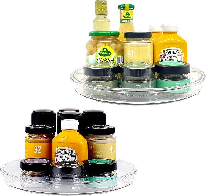 Clear 11" Lazy Susan Organizer, 2 Pack Plastic Lazy Susan Turntable for Cabinet Rotating Pantry Lazy Susan Cabinet Organizer, Storage Containers for Kitchen, Refrigerator