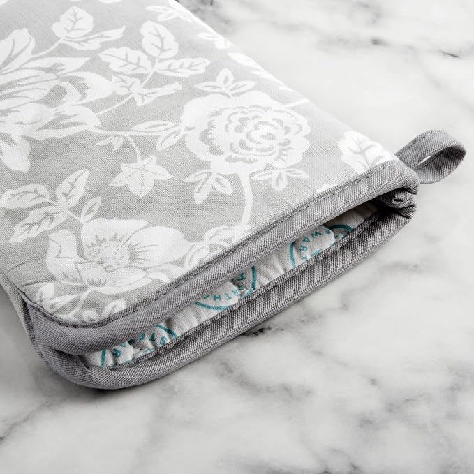 Martha Stewart Floral Vine Oven Mitt 2-Pack Set, Grey, 7"x13"