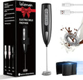 Electric Milk Frother, Three speed adjustment, USB Rechargeable Cordless Hand Blender with Sticky Stand Included, Portable Kitchen Stainless Steel Egg Beater, Mixed Drinks, Coffee Stirrers (Black set)