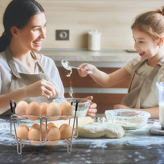 Stackable Egg Steamer Rack, BiaoGan Egg Cooking Rack with Heat Resistant Silicone Handles Compatible with Instant Pot Accessories 6,8 Quart, 18 Eggs Multipurpose Steamer Rack Trivet