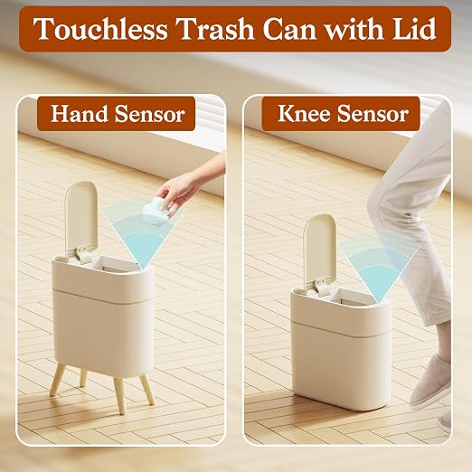 LALASTAR Small Bathroom Trash Can Automatic Touchless, Bathroom Garbage Can with a Lid, Motion Sensor trashcan for Bedroom, Kitchen, Office, 2.5 Gallon, White