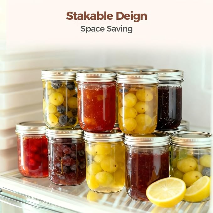 ComSaf 8 oz Mason Jars Bulk Set, 24 Pack Small Regular Mouth Jars with Lids | BPA-Free Materials, Half-Pint Portions, Small Jam, Jelly, Honey Sample, Spice Rack, DIY Candles, For Big Canning Project