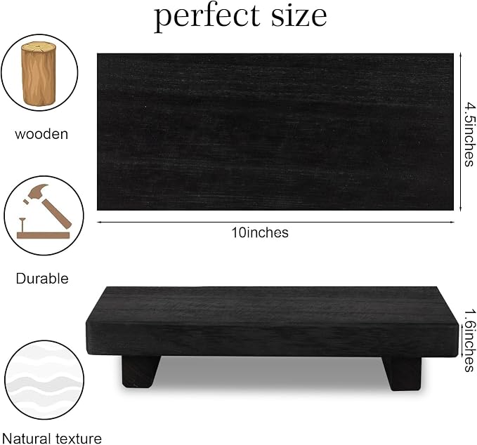 Wood Bathroom Tray Farmhouse Decor Kitchen Soap Holder, 10"x4.5" Black | Waterproof, Lightweight, Easy Clean, Small Wooden Riser Pedestal Stand Accessories for Office Desk, Vanity, Counter, Sink