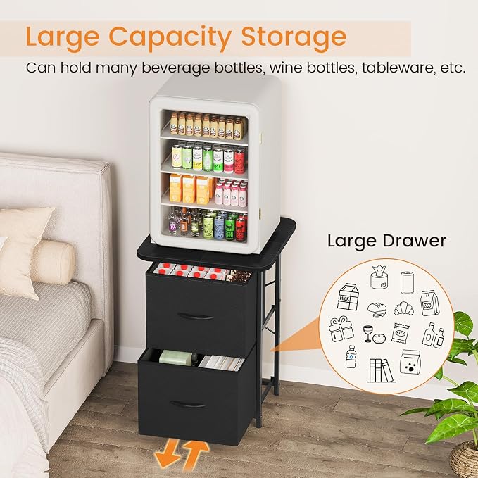Snughome Mini Fridge Stand with Storage, Mini Fridge Cabinet Small Refrigerator Table Stand with Drawers, Heavy Duty 220 LBS, Compact Beverage Cooler Rack Shelf for Dorm, Apartment, Office Coffee Bar