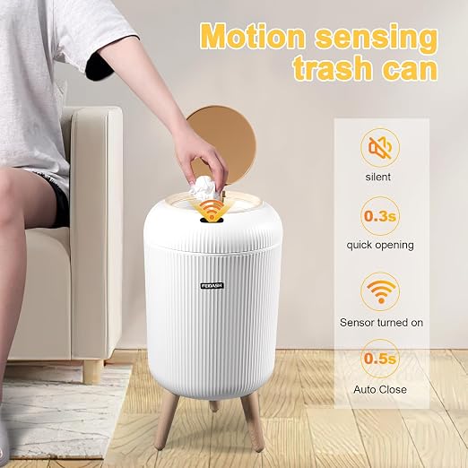 VZZNN 2 Pack Automatic Motion Sensor Trash Cans, 3 Gallon / 11L Touchless Trash Bins with Removable Legs, Slim Waterproof Design for Bathroom, Kitchen, Bedroom, and Office - White