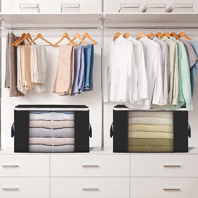 90L Large Storage Bags, 6 Pack Clothes Storage Bins Closet Organizers | Foldable Storage Containers, with Reinforced Handle, for Clothing, Blanket, Comforters, Bed Sheets, Pillows and Toys