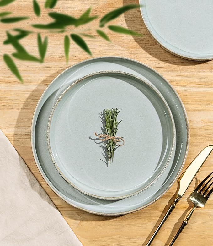 Ceramic Dinnerware Set for 6, 18-Piece Plates and Bowls Set | Lightweight Porcelain Dish Set, Scratch Resistant, Oven & Microwave & Dishwasher Safe, Illusion Blue