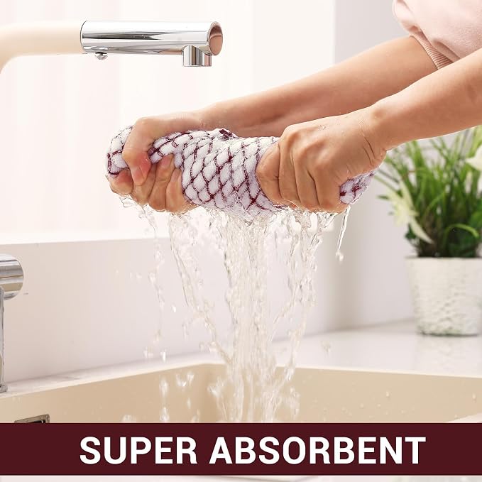 Homaxy Kitchen Towels and Dishcloths Set, Set of 12, Burgundy | Cotton Terry Kitchen Dish Towels, Super Soft and Absorbent Dish Cloths, 16 x 25 and 12 x 12 Inches