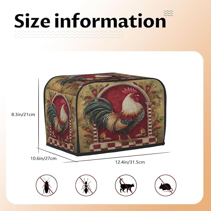 4 Slice Toaster Cover Rooster Vintage Toaster Covers Four Slice Wide Slot Waterproof and Dustproof Covers for Wide Slot Toasters and Small Appliances Kitchen Decor Gifts