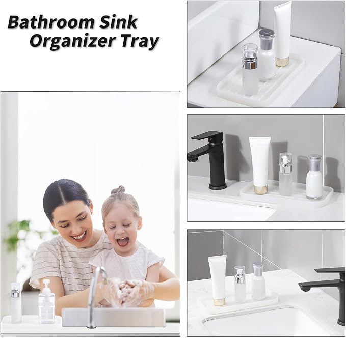 MicoYang Silicone Kitchen Sink Organizer Tray for Multiple Usage,Easy Clean Sponges Holder for Kitchen Bathroom Counter or Sink,Dish Soap Dispenser,Scrubber,Bottle,Cup Translucent 10”x 5.3”