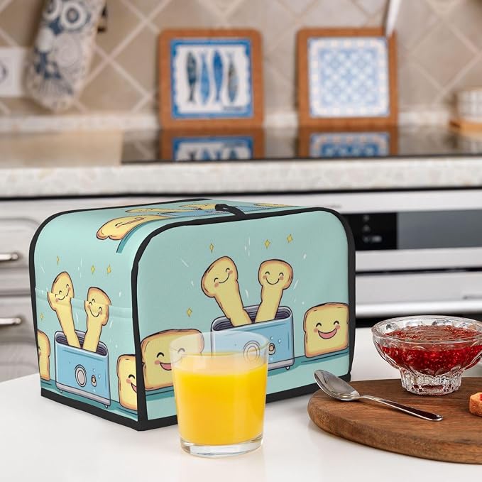Toaster Cover 2 Slice with Cartoon Toast Pattern Dustproof Bread Maker Cover Fingerprint Bakeware Protection Wide Slot Toaster Bag Reusable Kitchen Small Appliance Cover