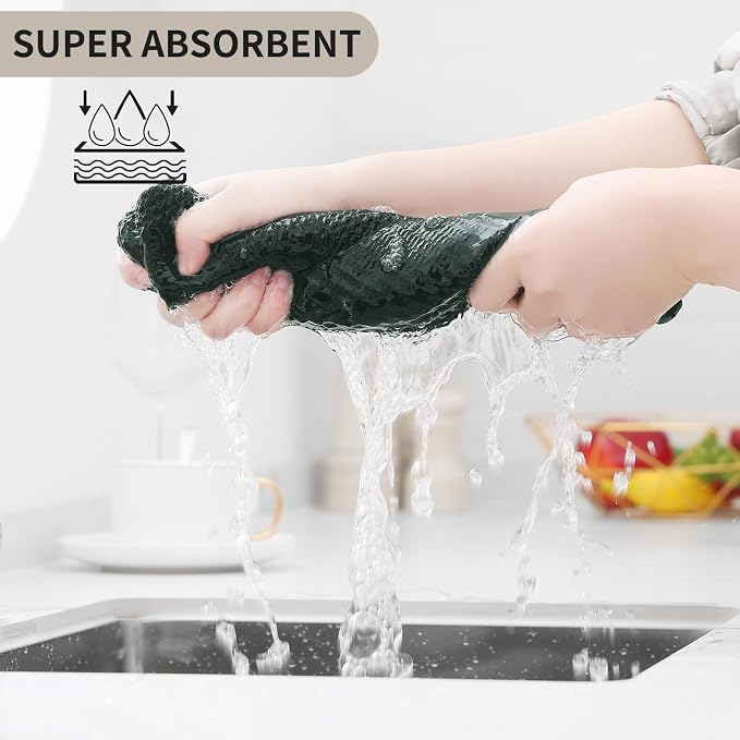Kitinjoy Cotton Waffle 4-Pack Kitchen Towels, 13" x 28", Blackish Green | Super Soft, Ultra-Absorbent, Fast Drying, lightweight, Quick Drying Kitchen Hand Towels