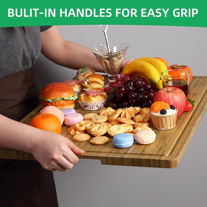 Garvee 24 in x18 in Large Cutting Board for Kitchen, Bamboo Wood Chopping Board with Juice Groove & Handles, Reversible Wooden Butcher Block Charcuteries Cheese Serving Tray
